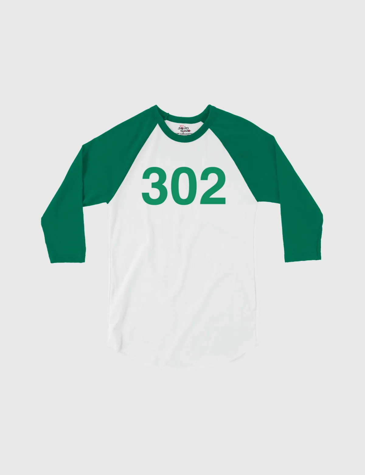 Squid Game: The Challenge Player Raglan Shirt [White/Kelly] - Player 302