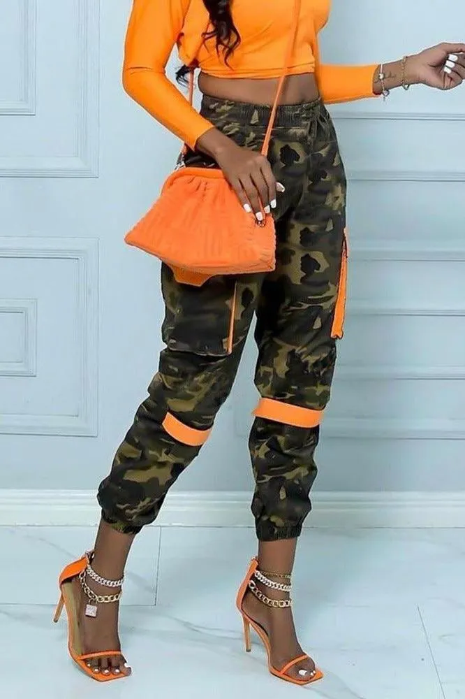 Street trend hit color pocket camouflage pants