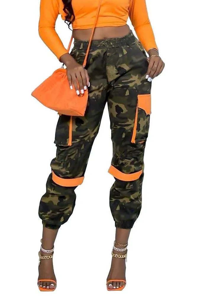 Street trend hit color pocket camouflage pants