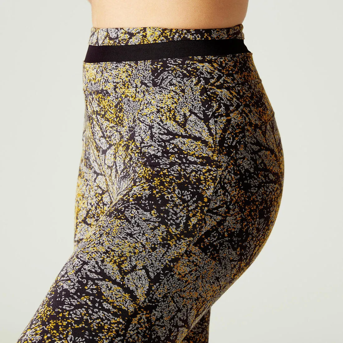 Stretchy High-Waisted Cotton Fitness Leggings with Mesh Print