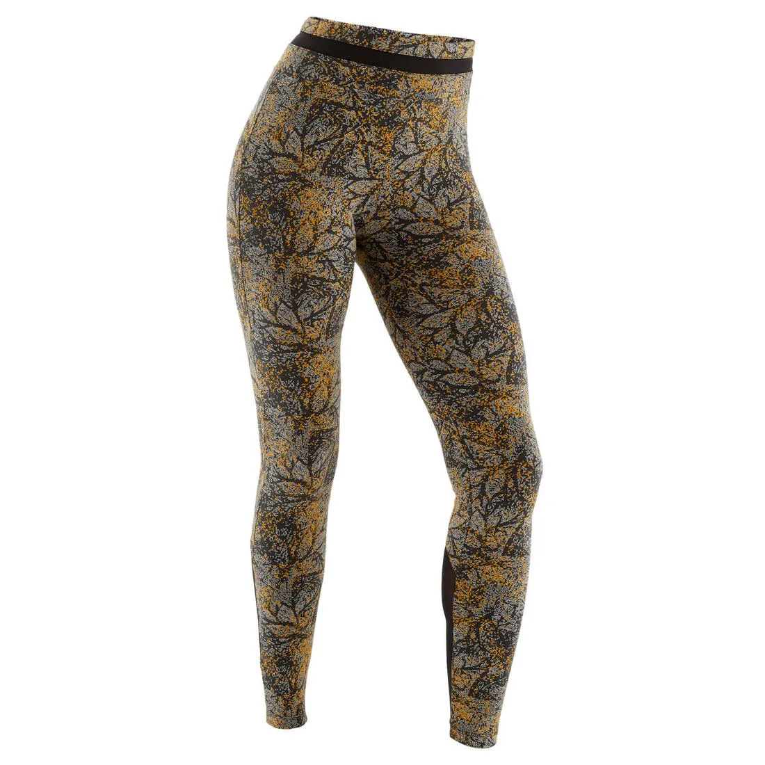 Stretchy High-Waisted Cotton Fitness Leggings with Mesh Print
