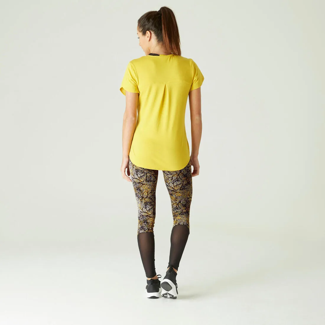 Stretchy High-Waisted Cotton Fitness Leggings with Mesh Print