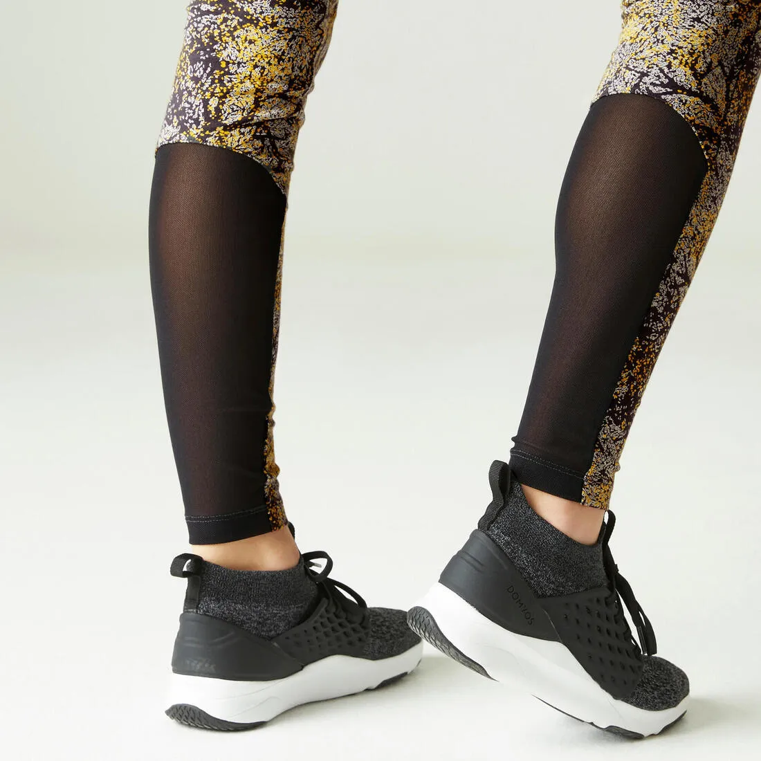 Stretchy High-Waisted Cotton Fitness Leggings with Mesh Print