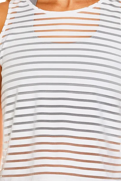 Striped Mesh White Crop Top