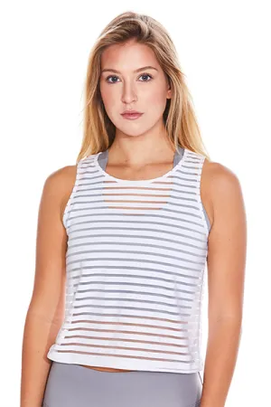 Striped Mesh White Crop Top