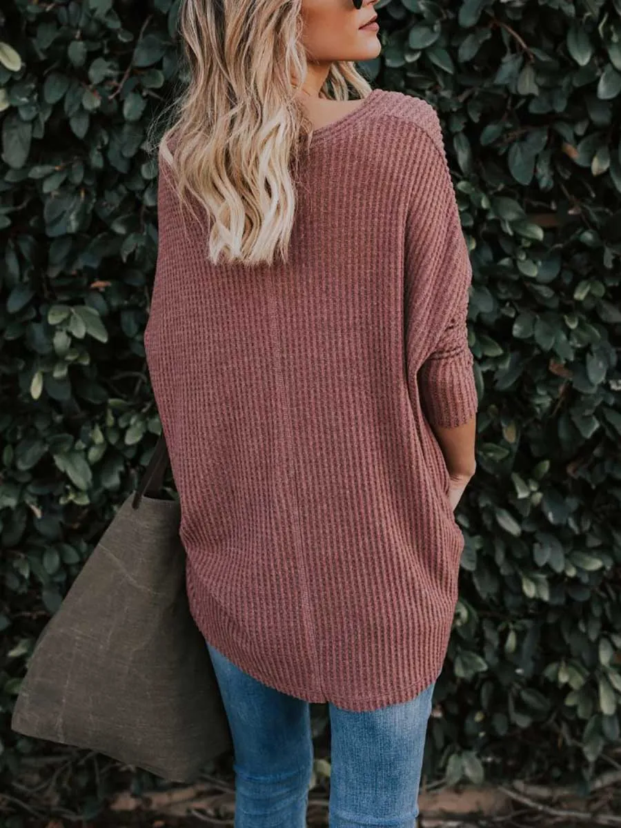 Stunncal Long Sleeve V-Neck Cardigan T-Shirt Bottom Shirt