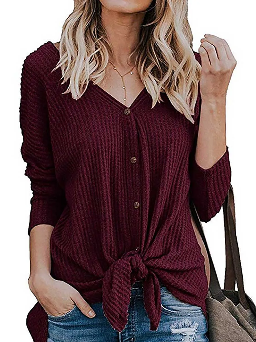 Stunncal Long Sleeve V-Neck Cardigan T-Shirt Bottom Shirt