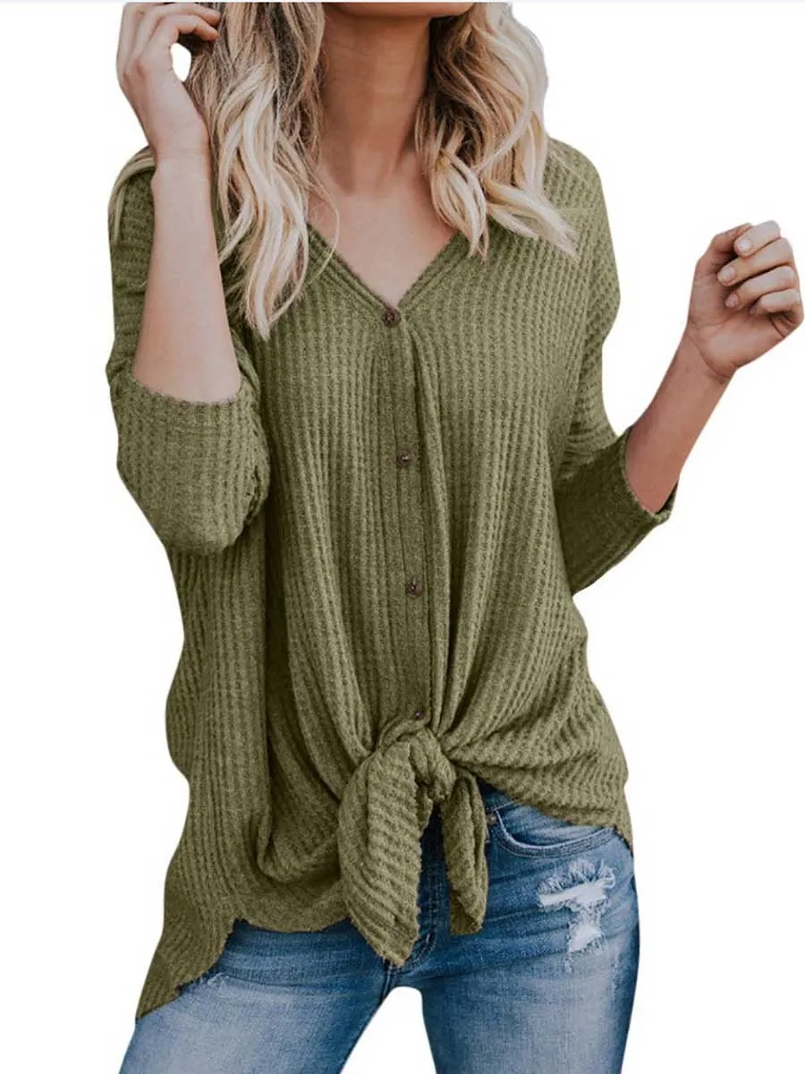 Stunncal Long Sleeve V-Neck Cardigan T-Shirt Bottom Shirt