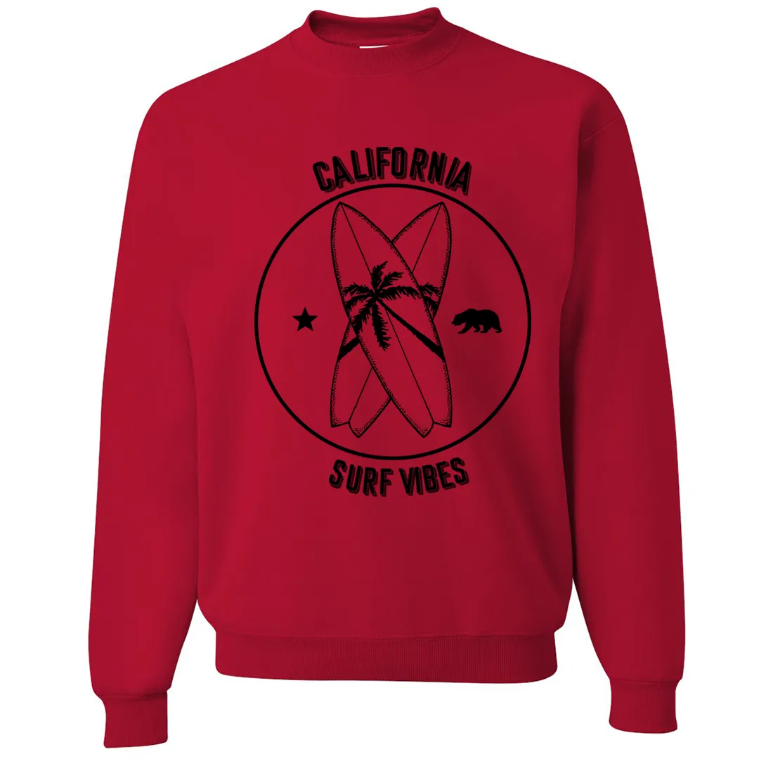 Surf Vibes Black Print Crewneck Sweatshirt