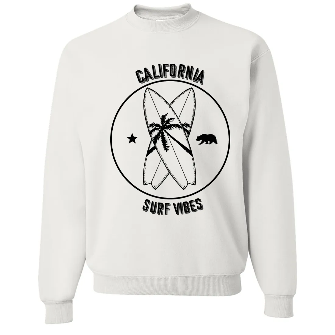 Surf Vibes Black Print Crewneck Sweatshirt