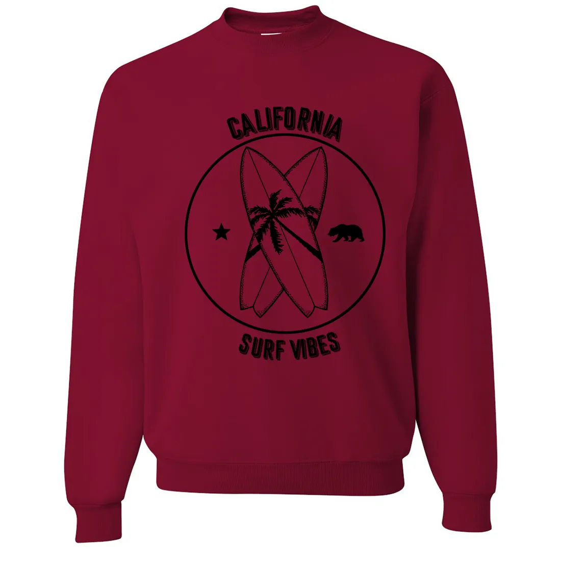 Surf Vibes Black Print Crewneck Sweatshirt