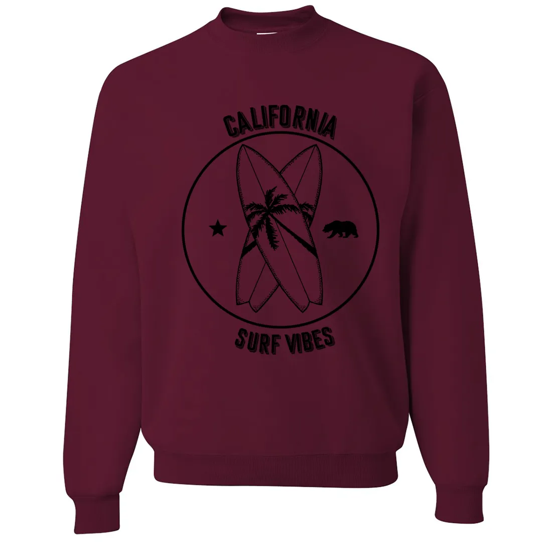 Surf Vibes Black Print Crewneck Sweatshirt