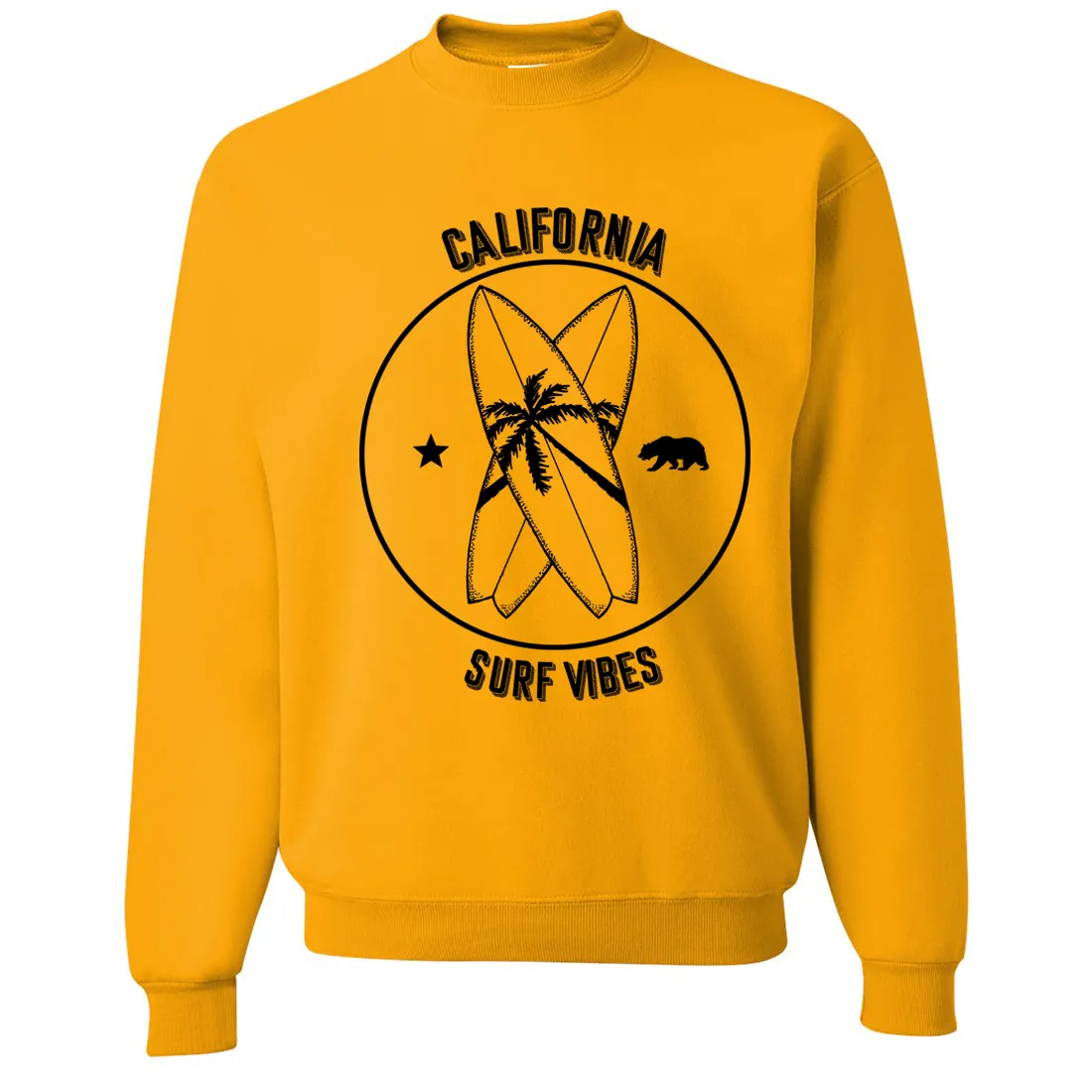 Surf Vibes Black Print Crewneck Sweatshirt
