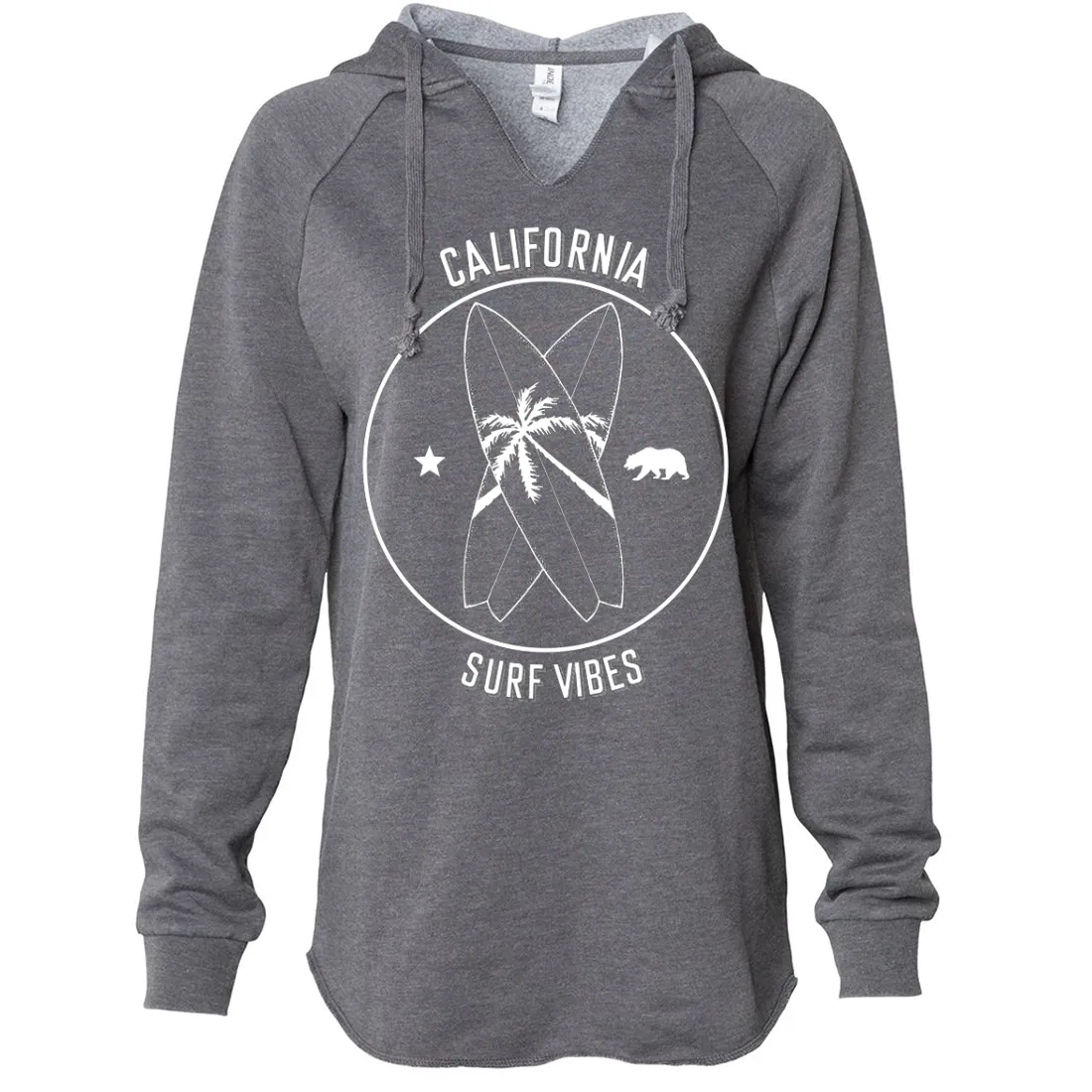 Surf Vibes White Print Women's Soft Hooded Pullover