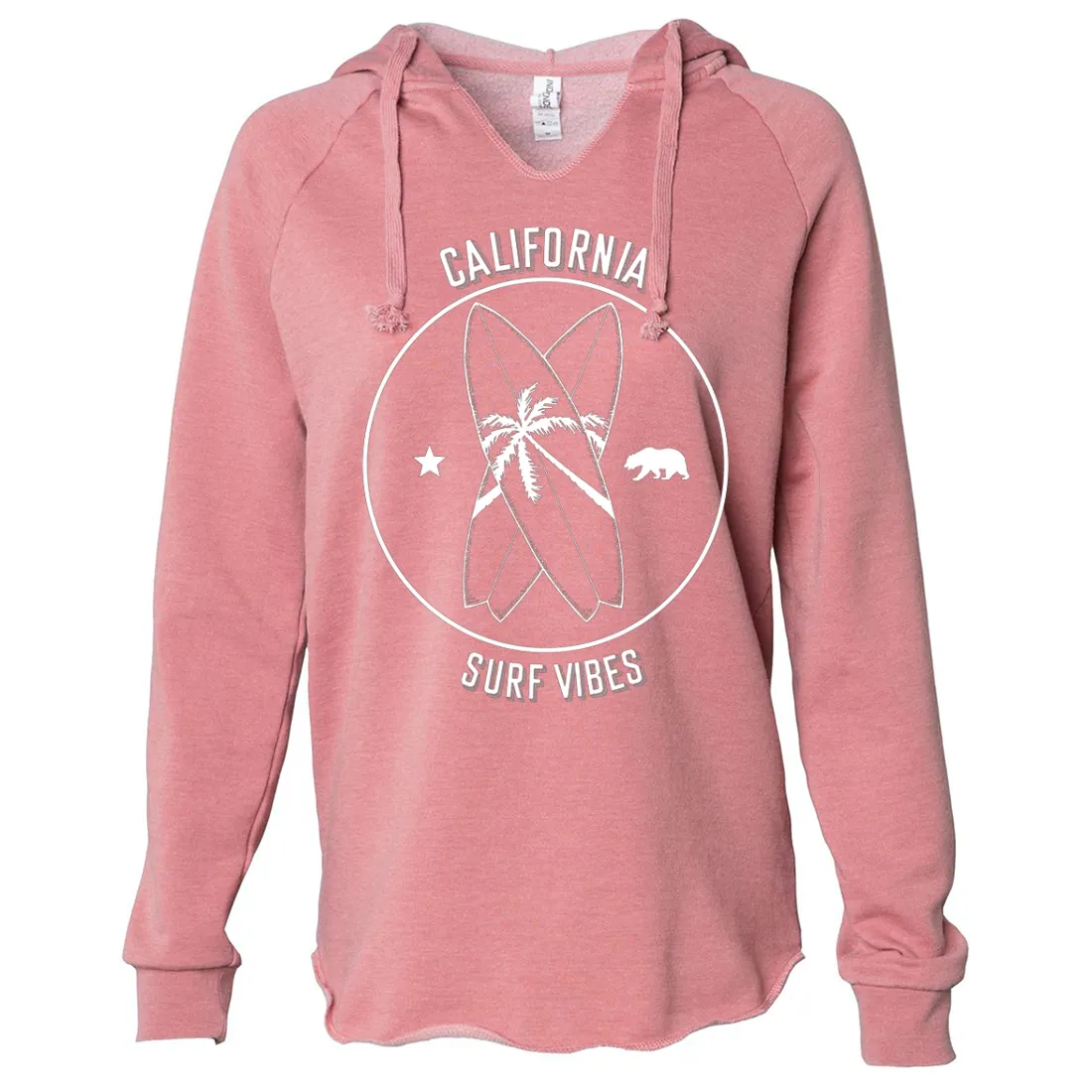 Surf Vibes White Print Women's Soft Hooded Pullover
