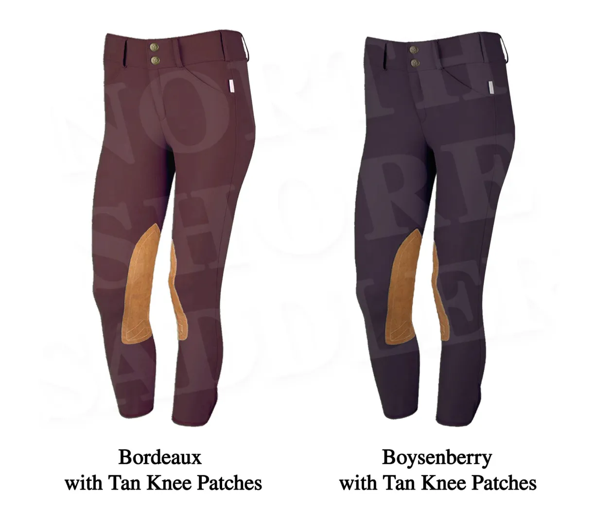 Tailored Sportsman Low Rise Front Zip Breech with Tan Knee Patches