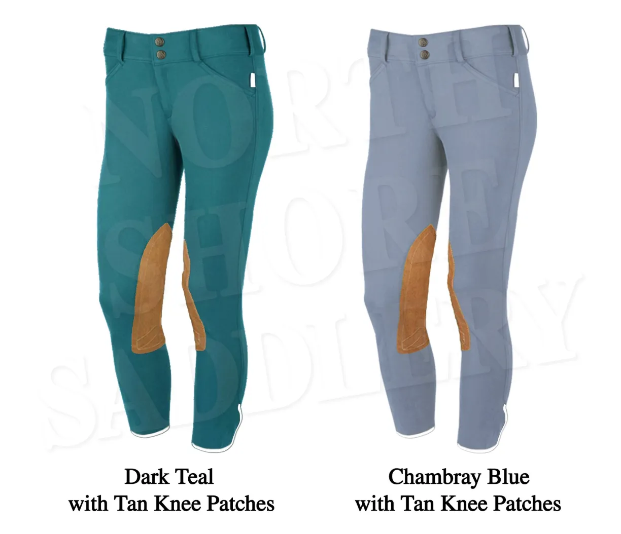 Tailored Sportsman Low Rise Front Zip Breech with Tan Knee Patches