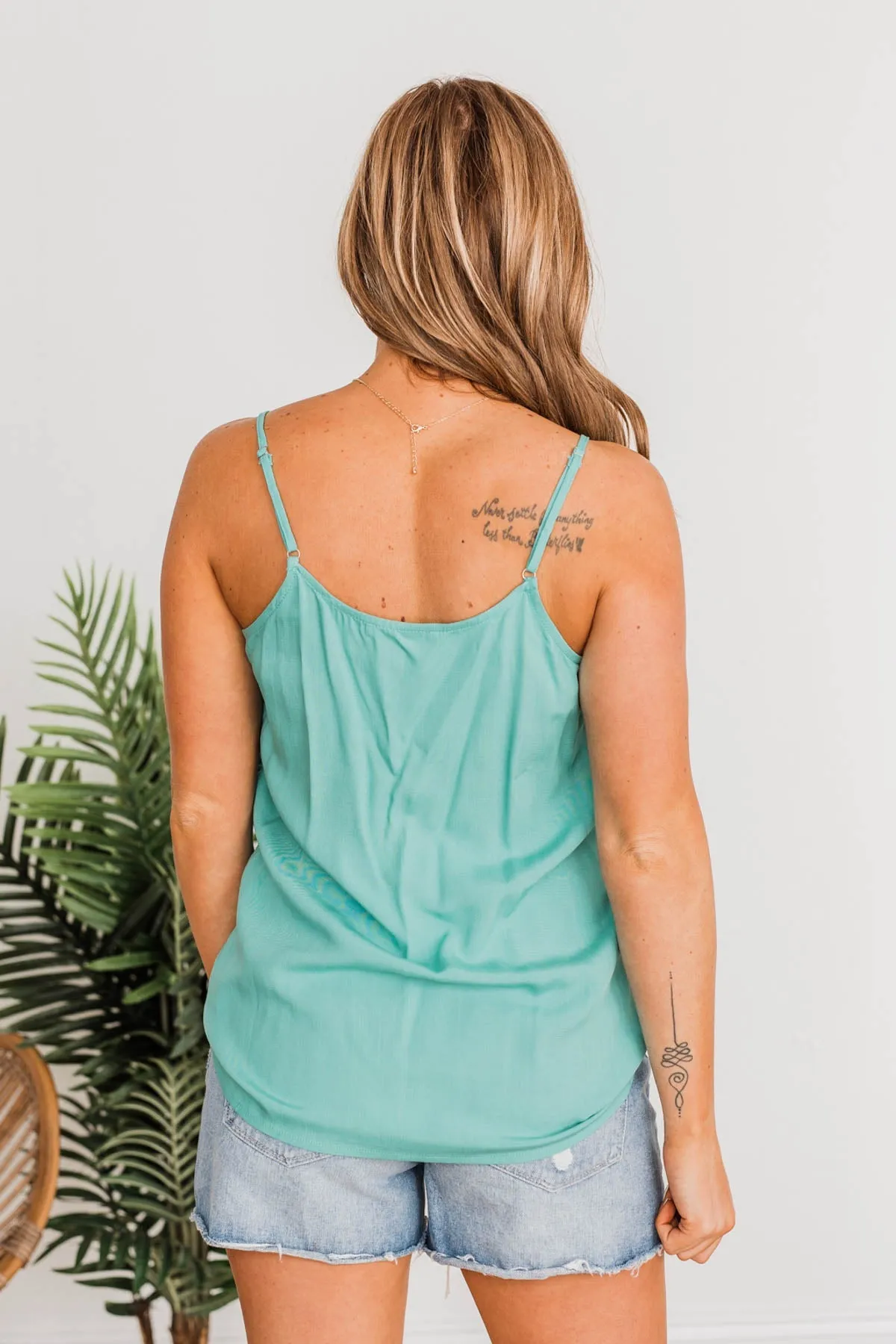 The Tropical Life V-Neck Tank Top- Teal