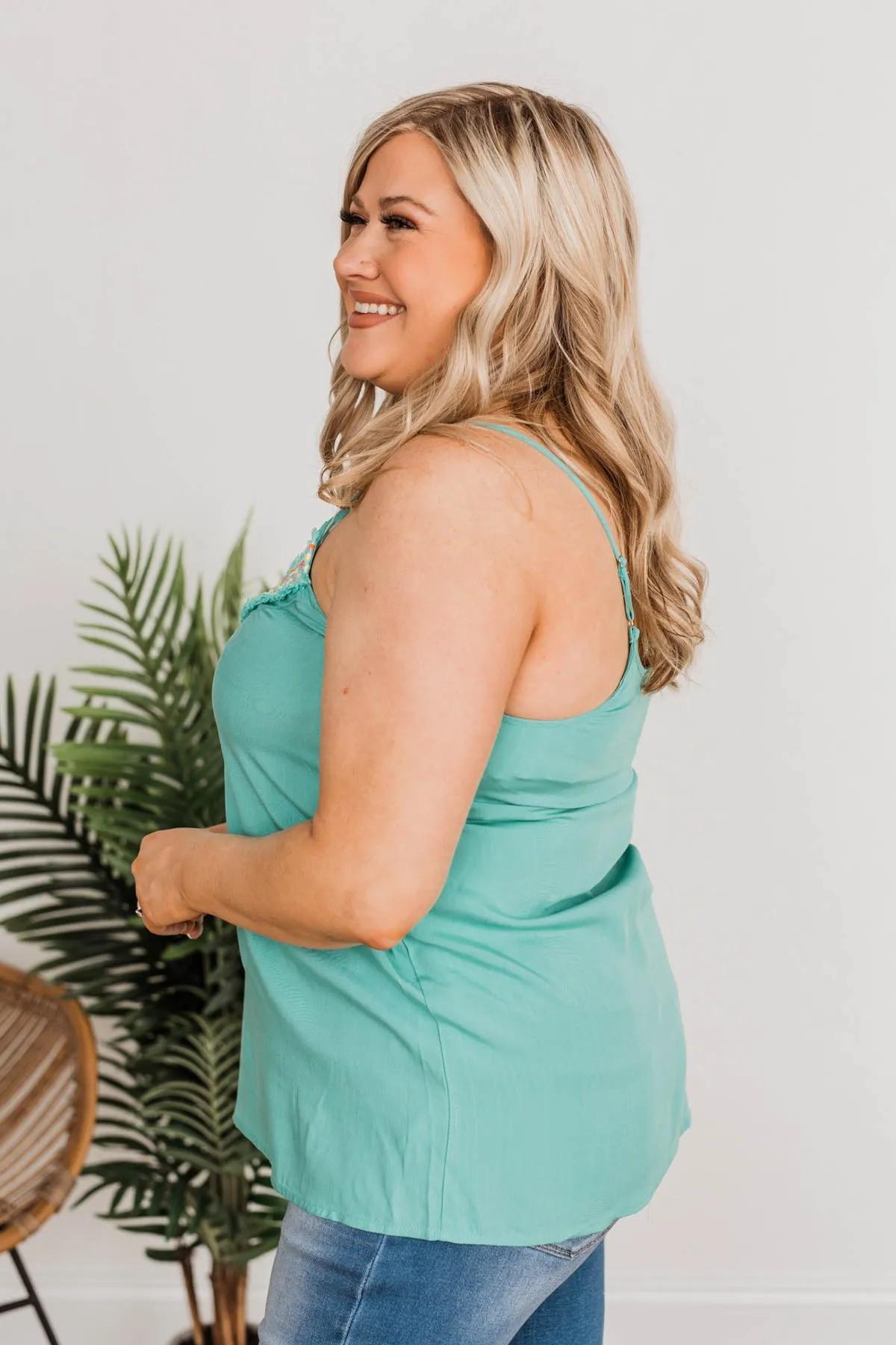 The Tropical Life V-Neck Tank Top- Teal