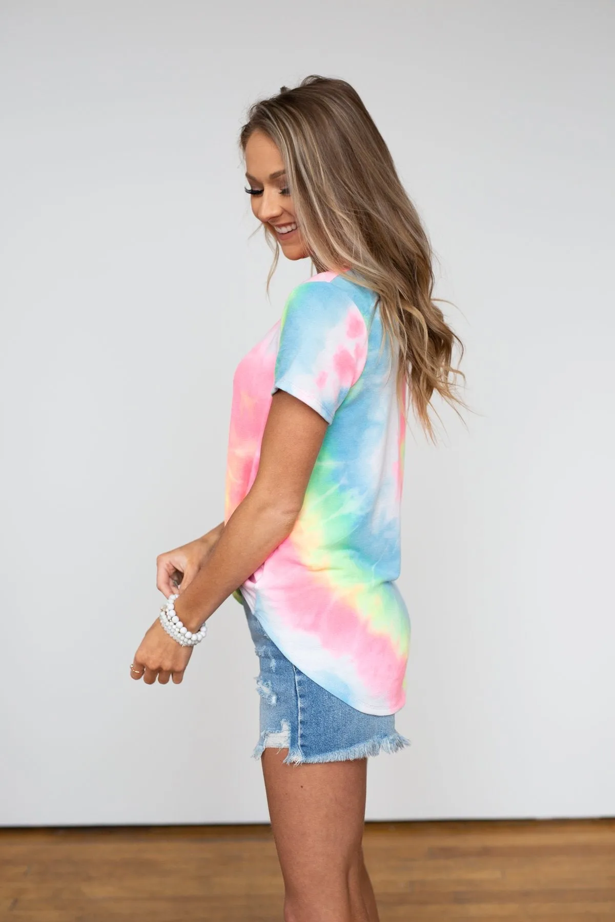 Tie Dye V-Neck Top- Neon