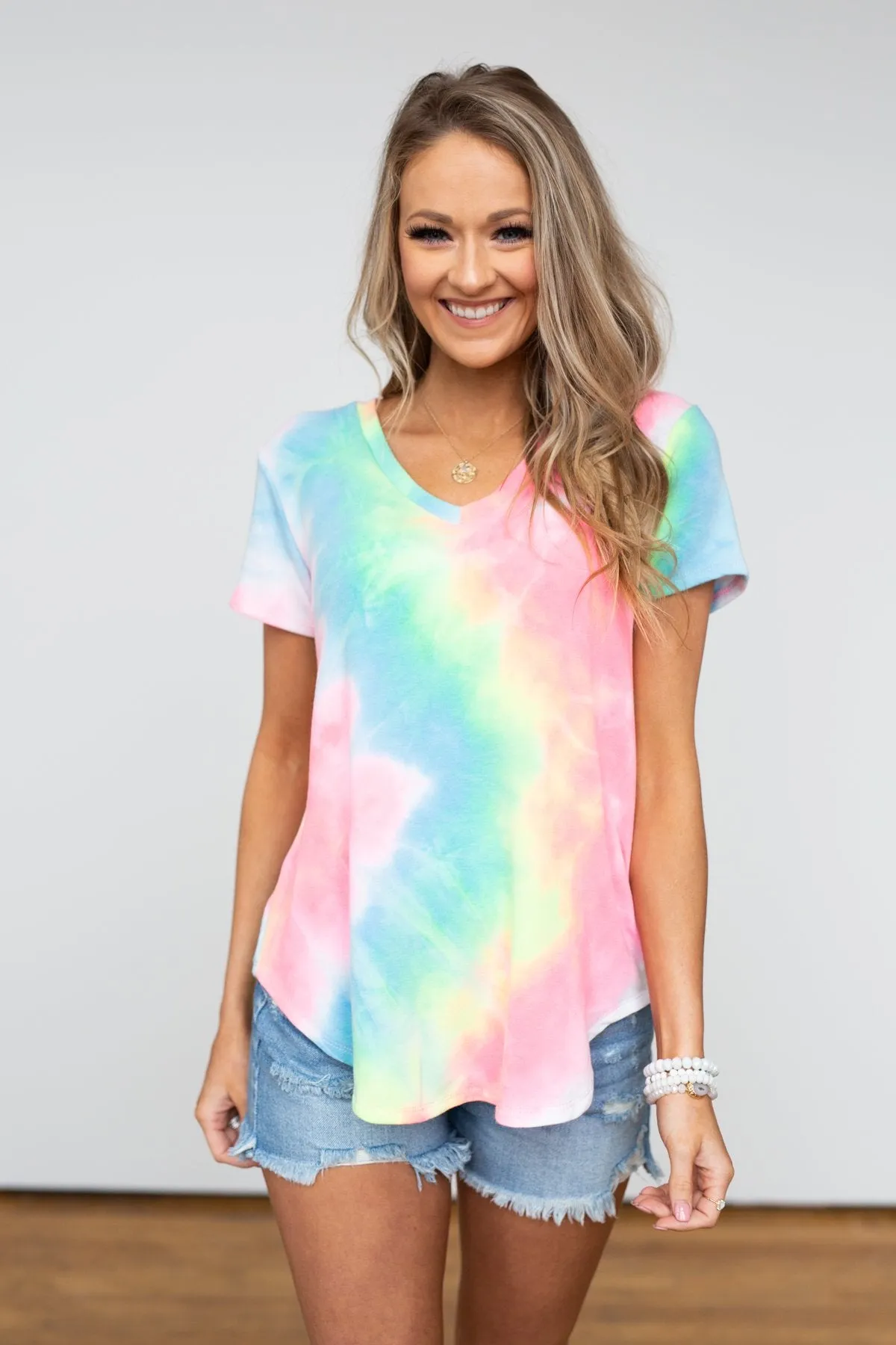 Tie Dye V-Neck Top- Neon