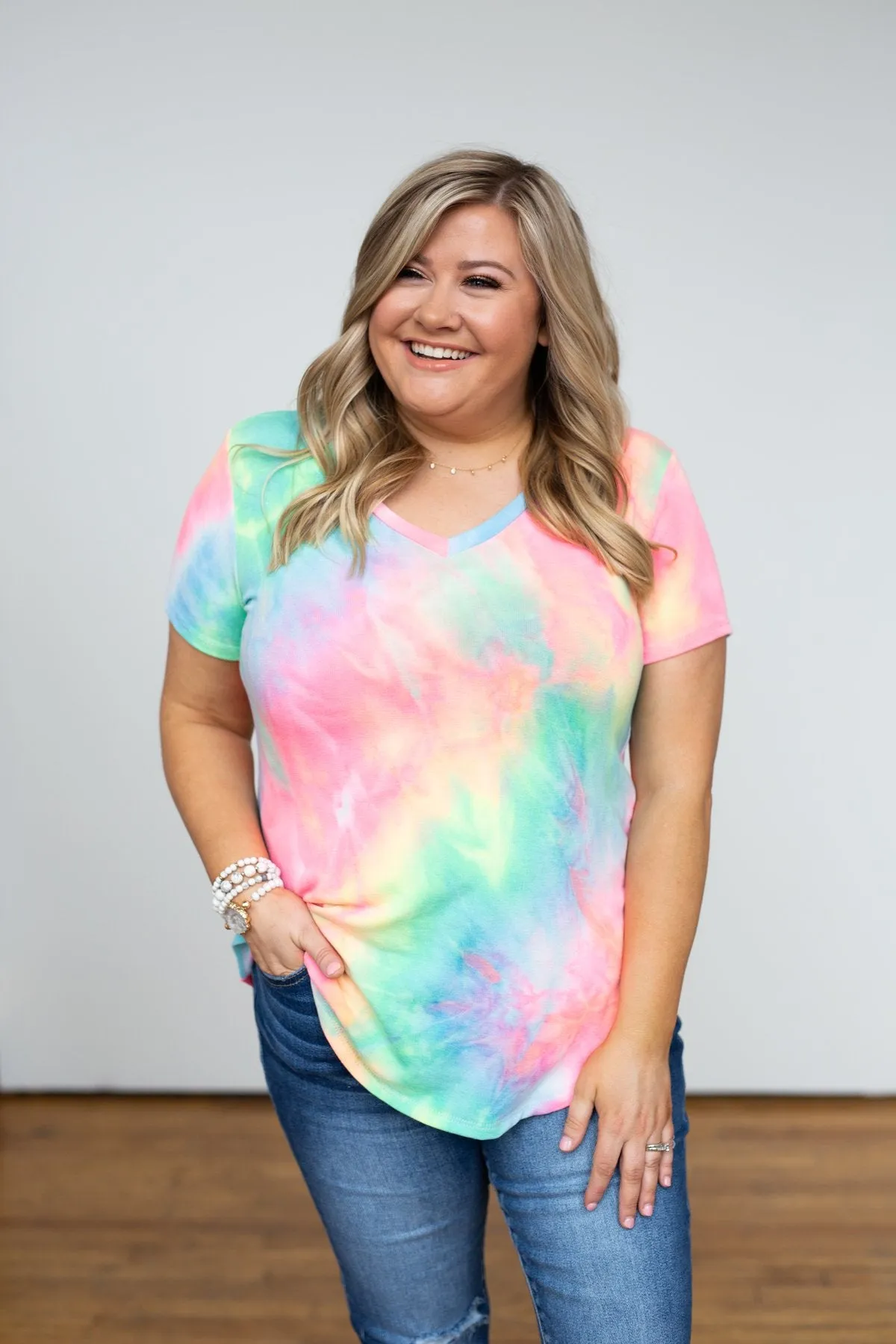 Tie Dye V-Neck Top- Neon