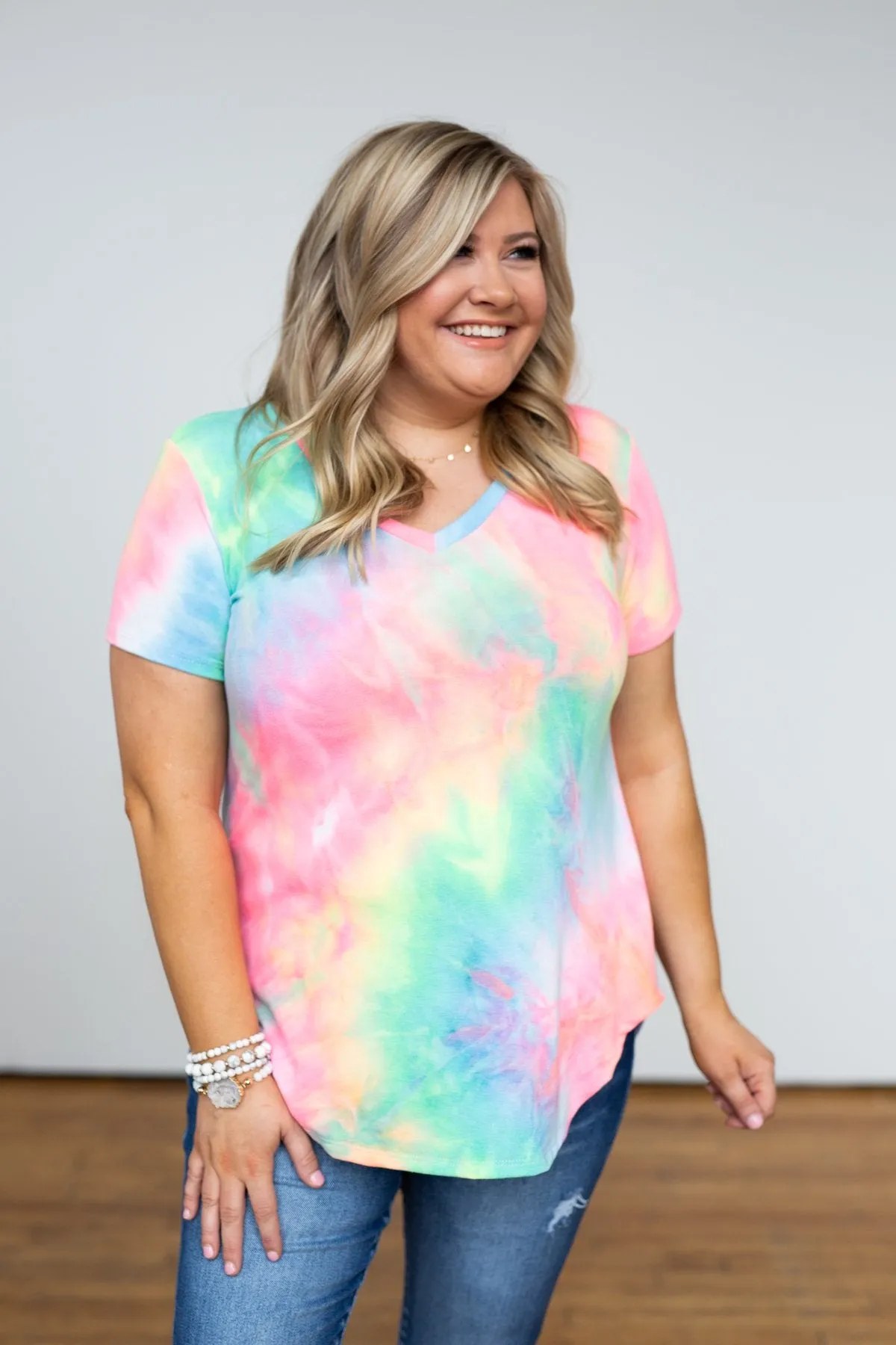 Tie Dye V-Neck Top- Neon