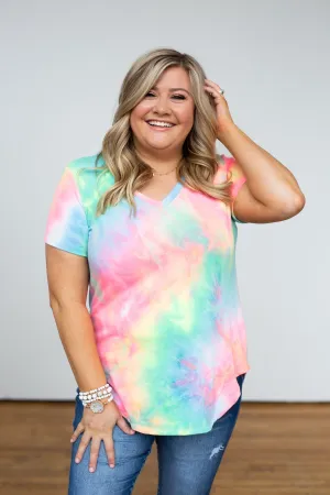Tie Dye V-Neck Top- Neon