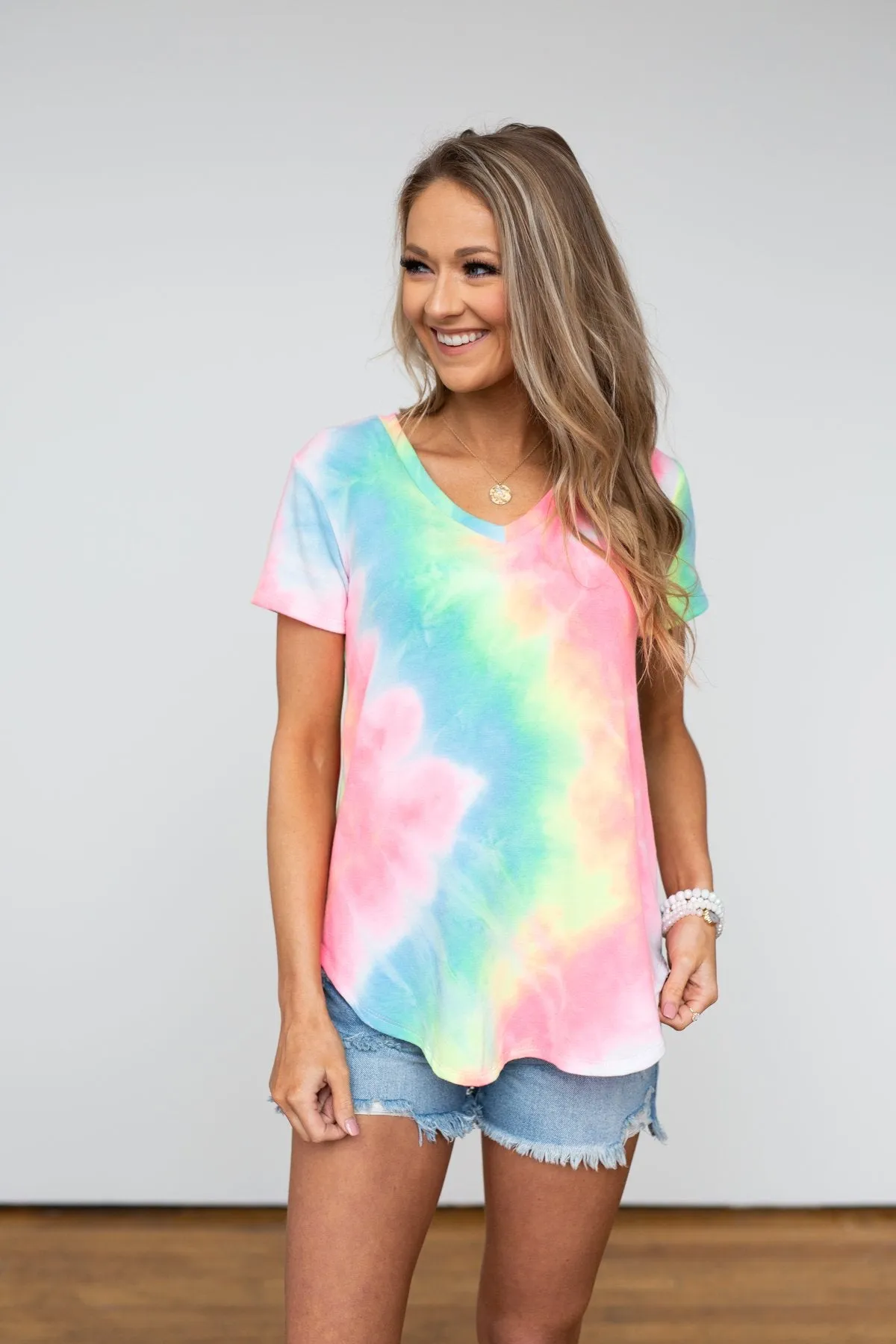 Tie Dye V-Neck Top- Neon