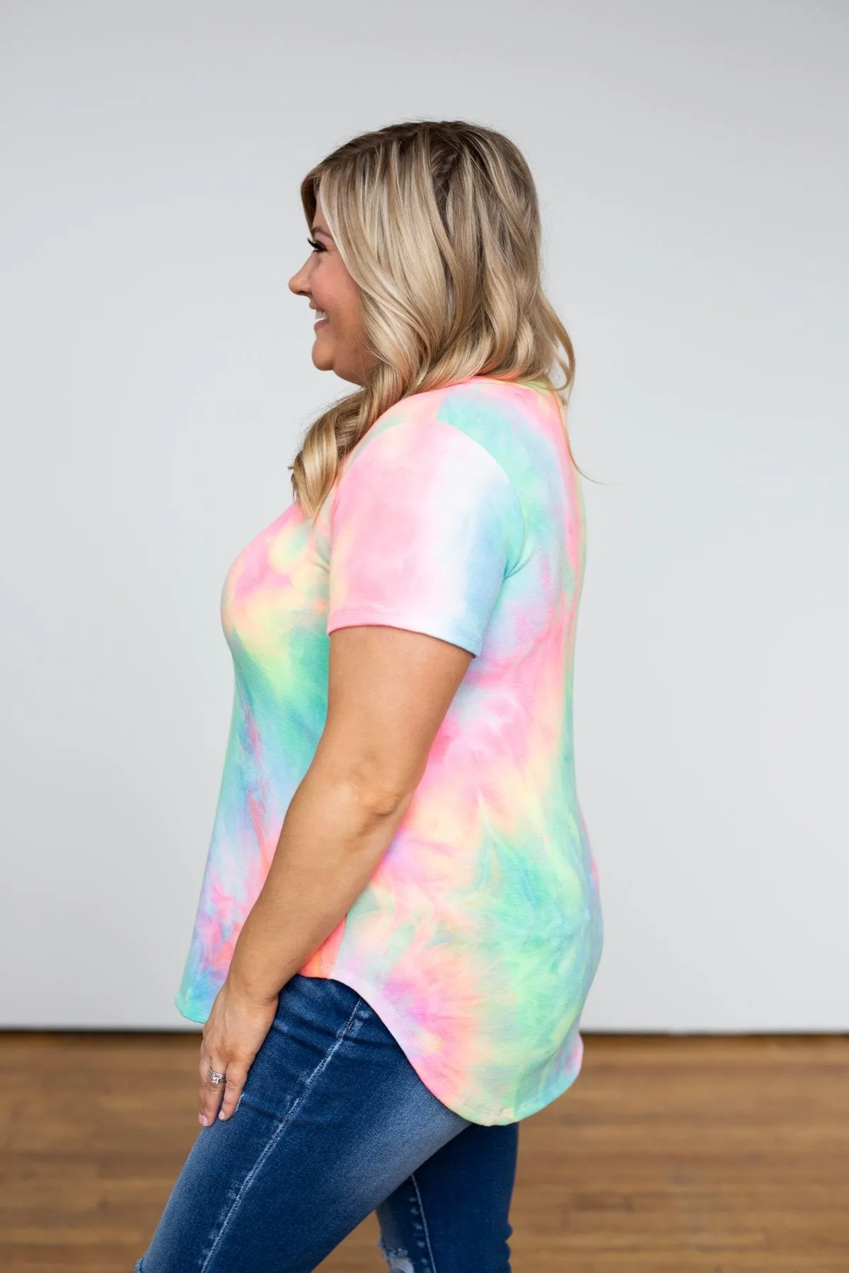 Tie Dye V-Neck Top- Neon