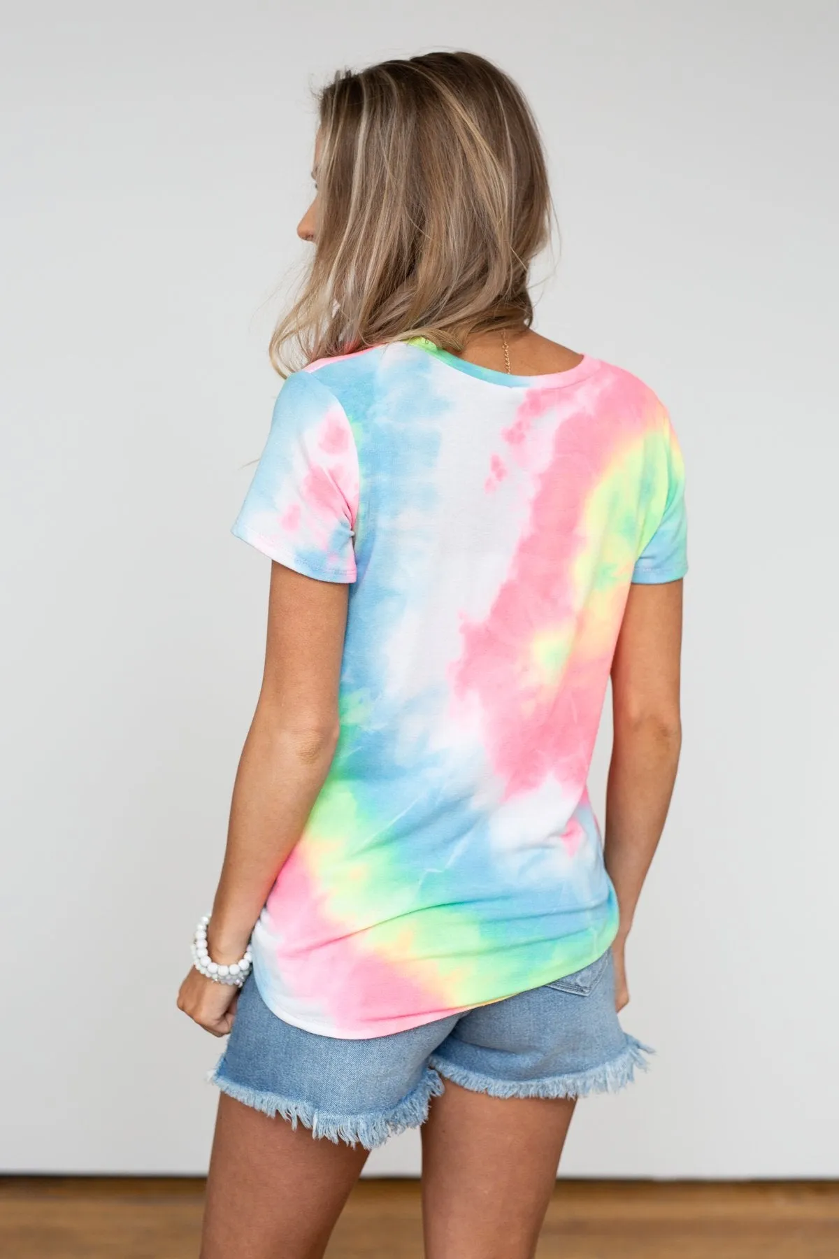 Tie Dye V-Neck Top- Neon