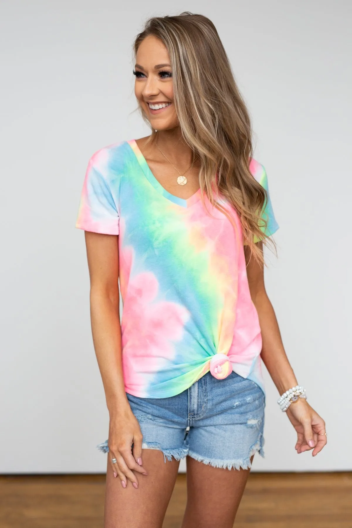 Tie Dye V-Neck Top- Neon