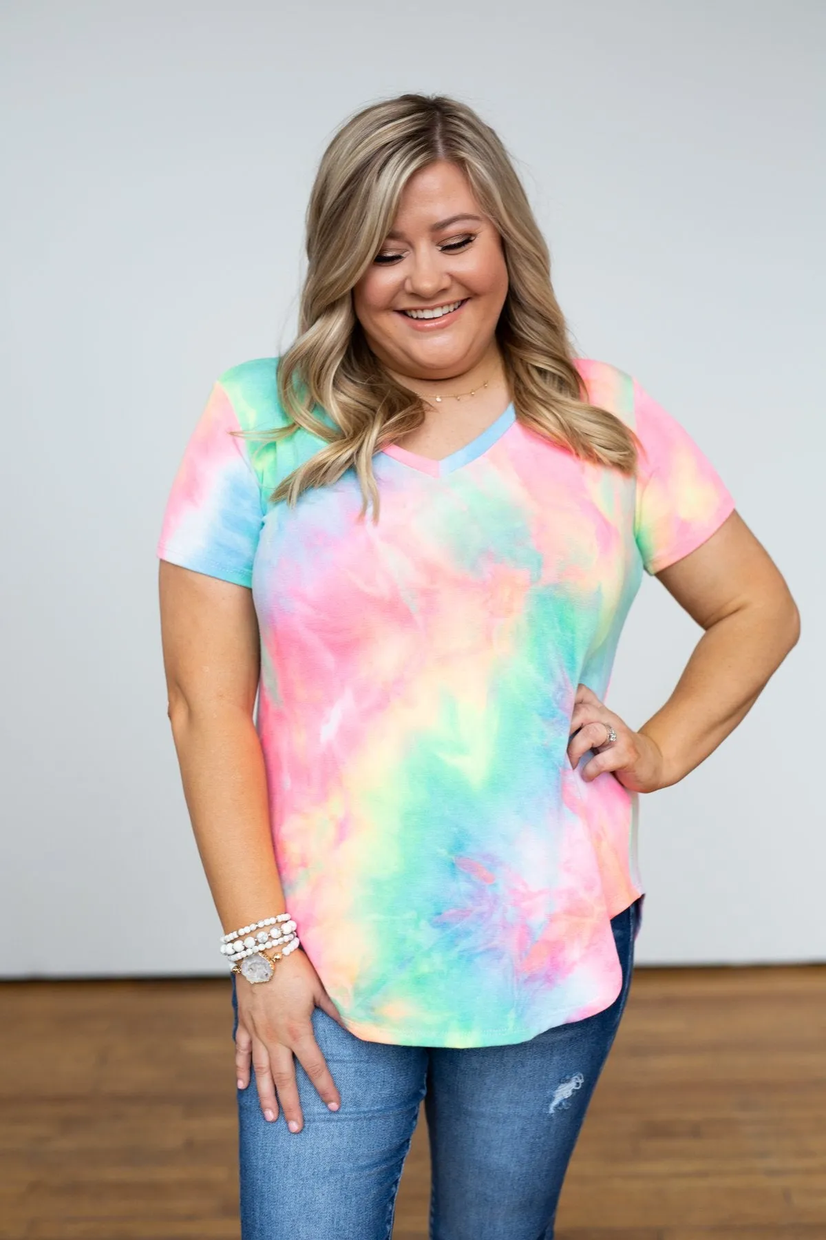Tie Dye V-Neck Top- Neon