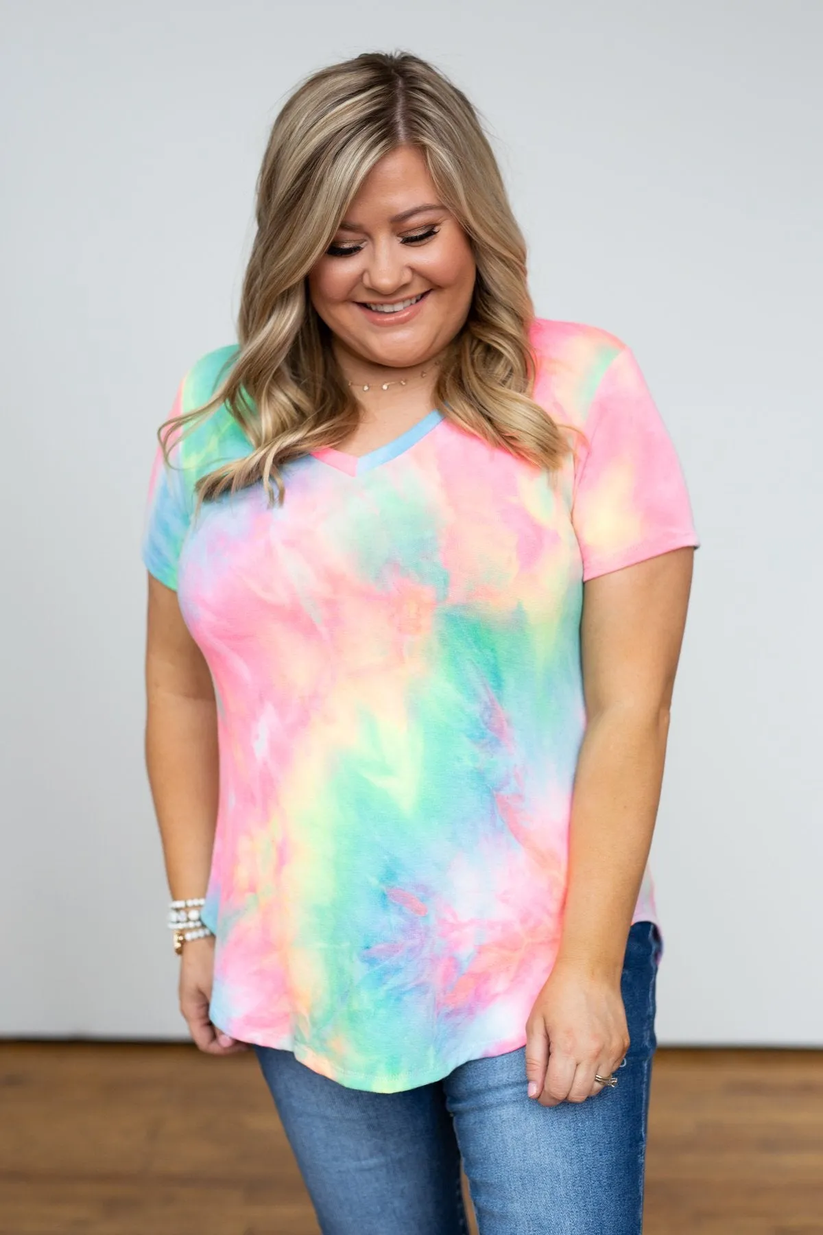 Tie Dye V-Neck Top- Neon