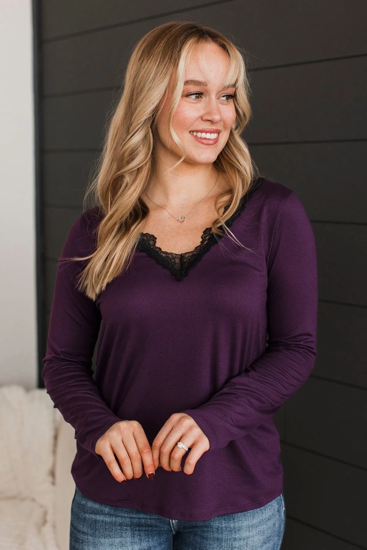 Truly Captivating Lace V-Neck Top- Plum