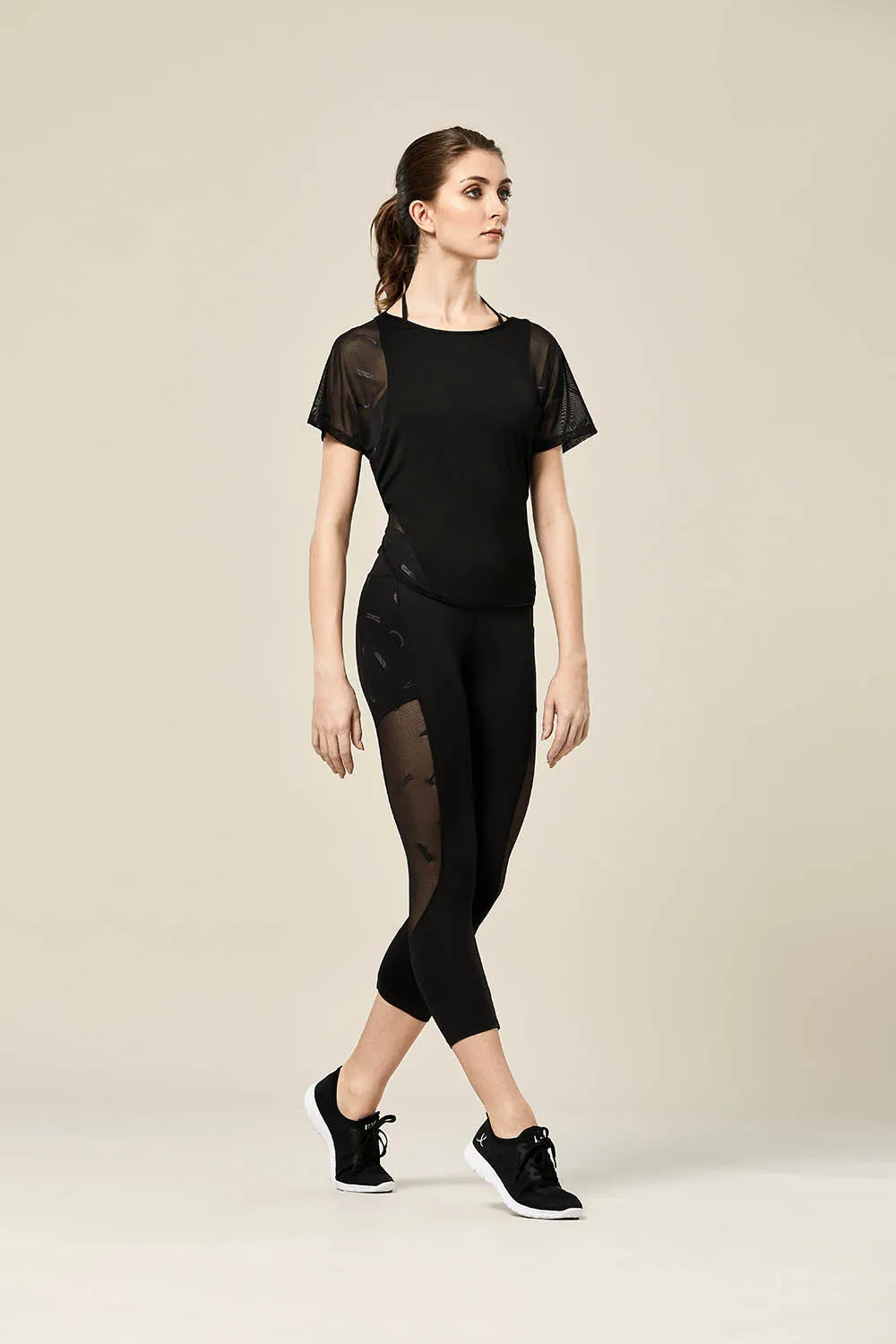 TS55064 - Bloch Yanah Branded Mesh Panelled Womens 3/4 Tight