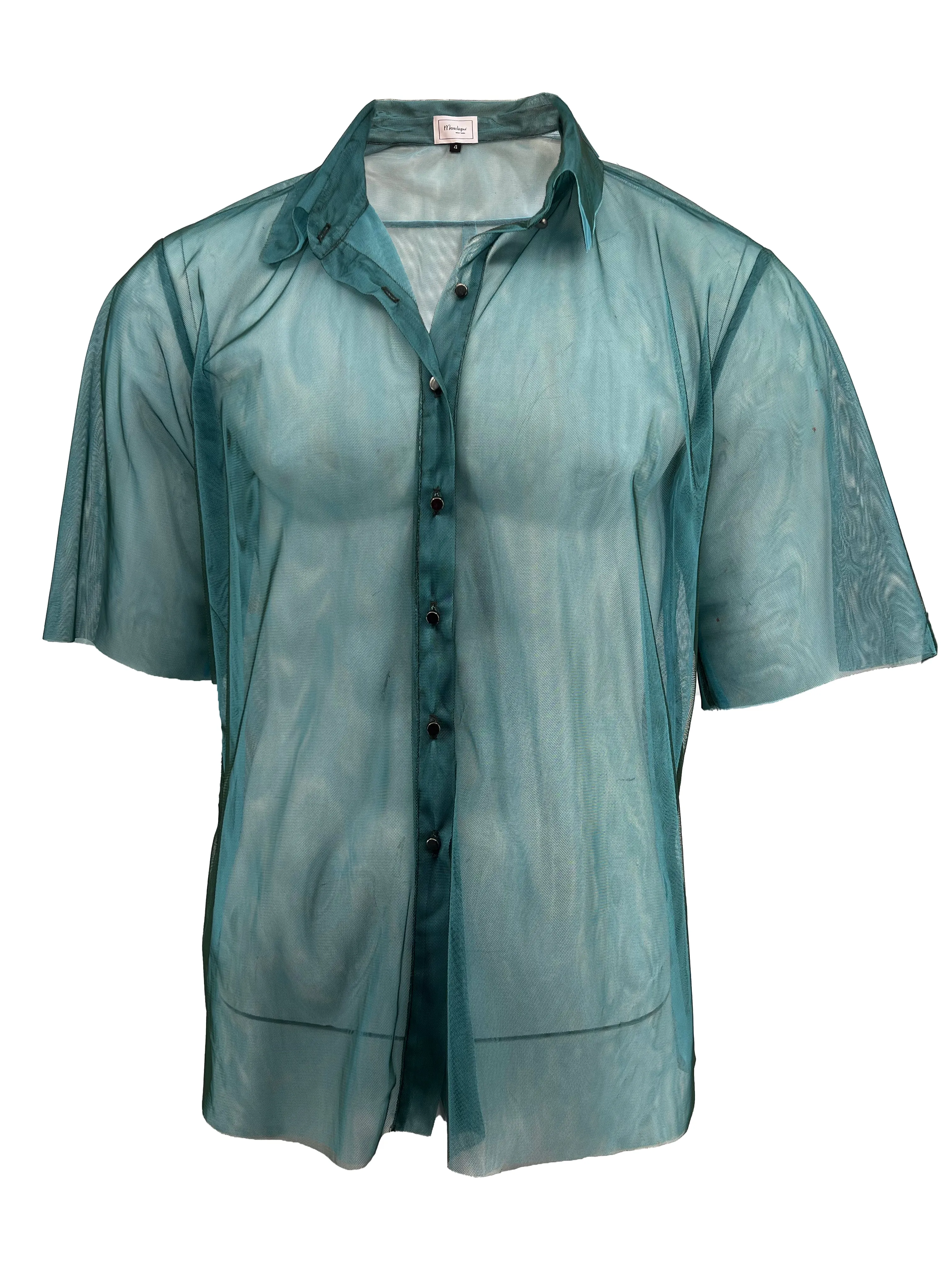 Two Tone Mesh Shirt - Turquoise