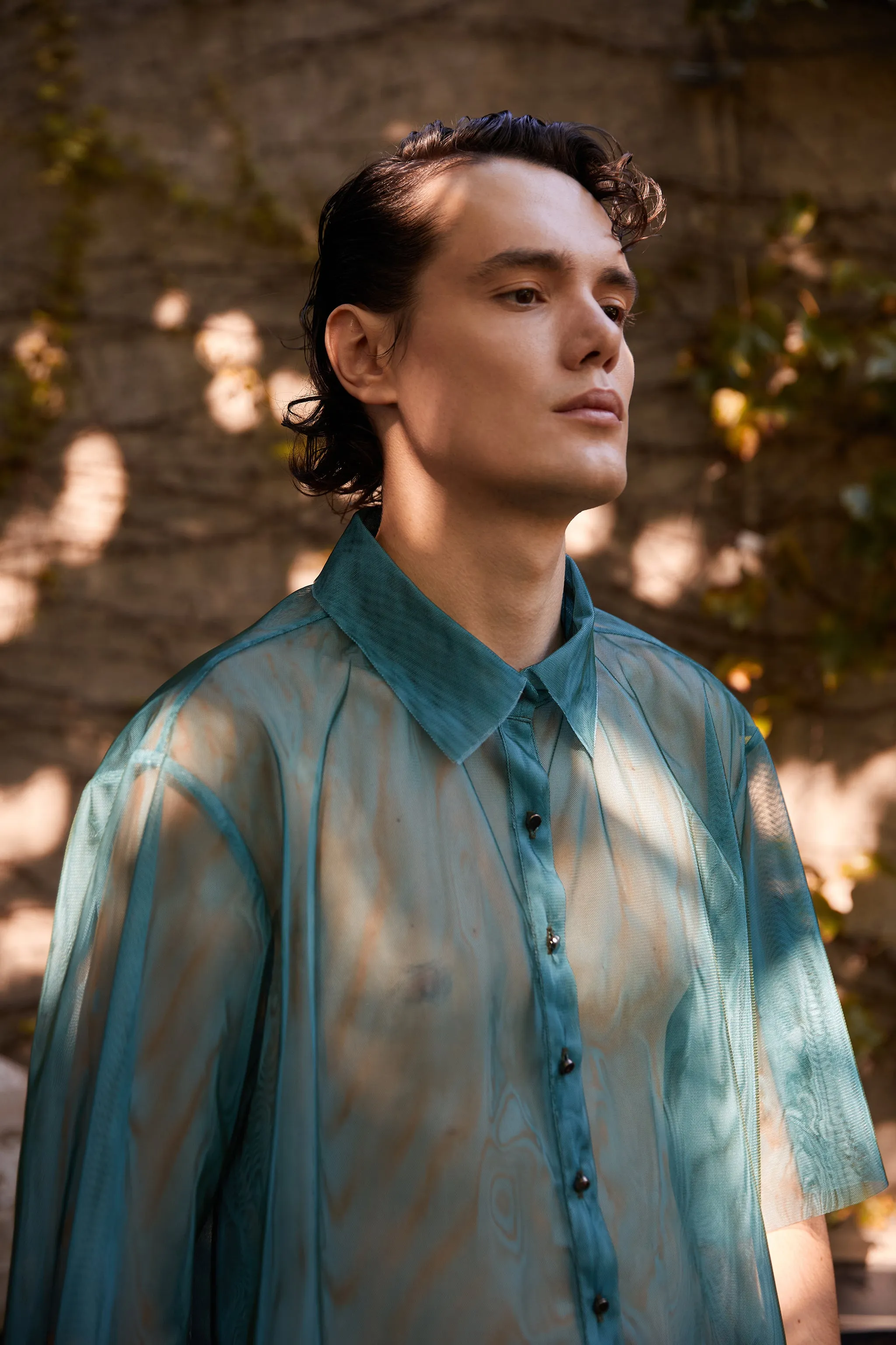 Two Tone Mesh Shirt - Turquoise