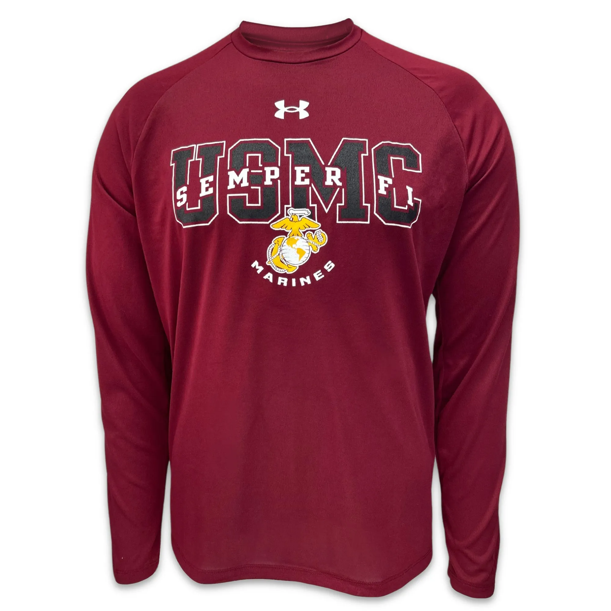 USMC Under Armour Semper Fi EGA Tech Long Sleeve T-Shirt (Cardinal)