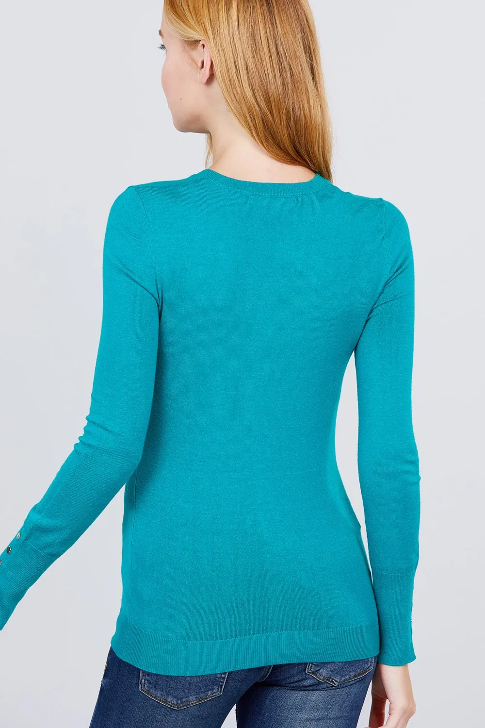 V-neck Sweater W/rivet Button