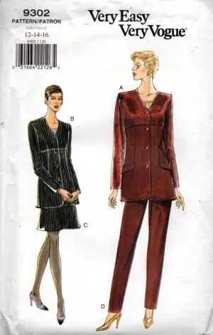 Vogue 9302 Womens Fitted Lined Jacket Skirt & Pants 1990s Vintage Sewing Pattern Size 12 - 16 UNCUT Factory Folded