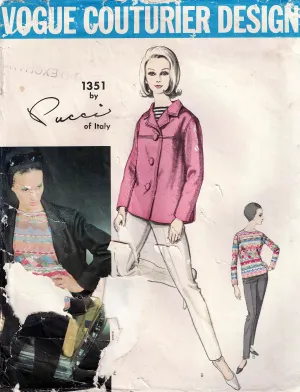 Vogue Couturier Design 1351 EMILIO PUCCI Womens Boxy Jacket Top & Capri Pants 1960s Vintage Sewing Pattern Size 18 Bust 38 Inches