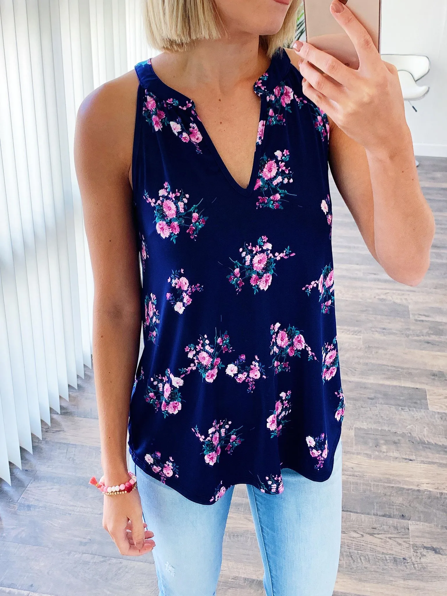 When It Comes To You Floral Tank Top- Navy