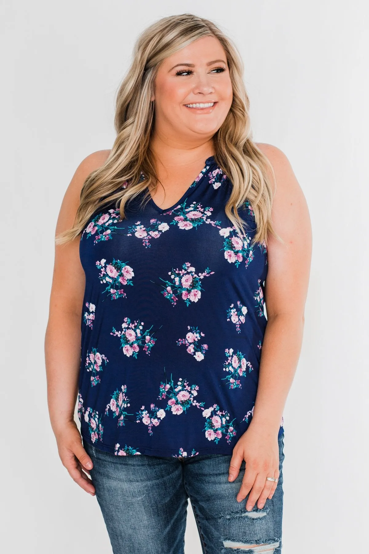 When It Comes To You Floral Tank Top- Navy