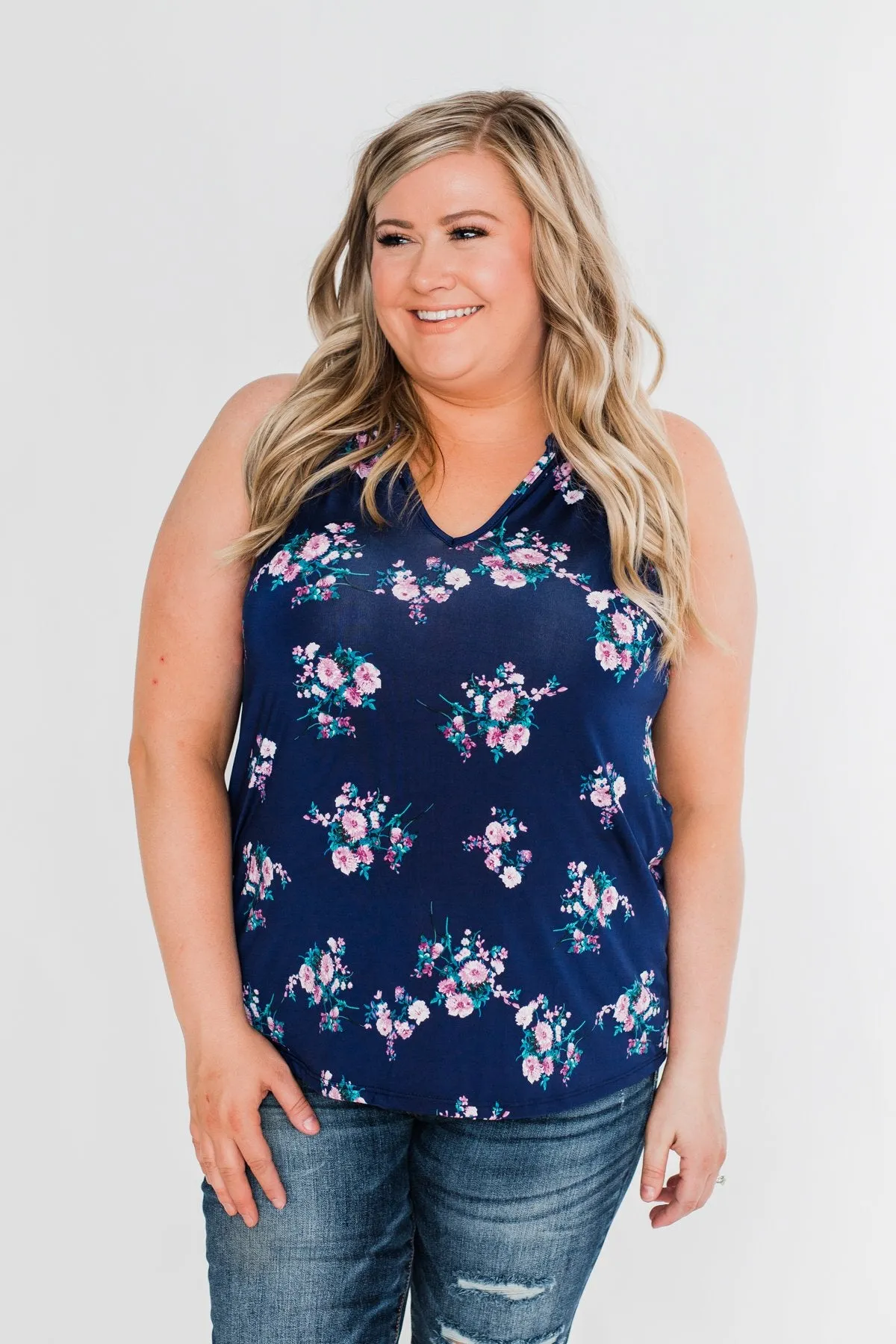 When It Comes To You Floral Tank Top- Navy