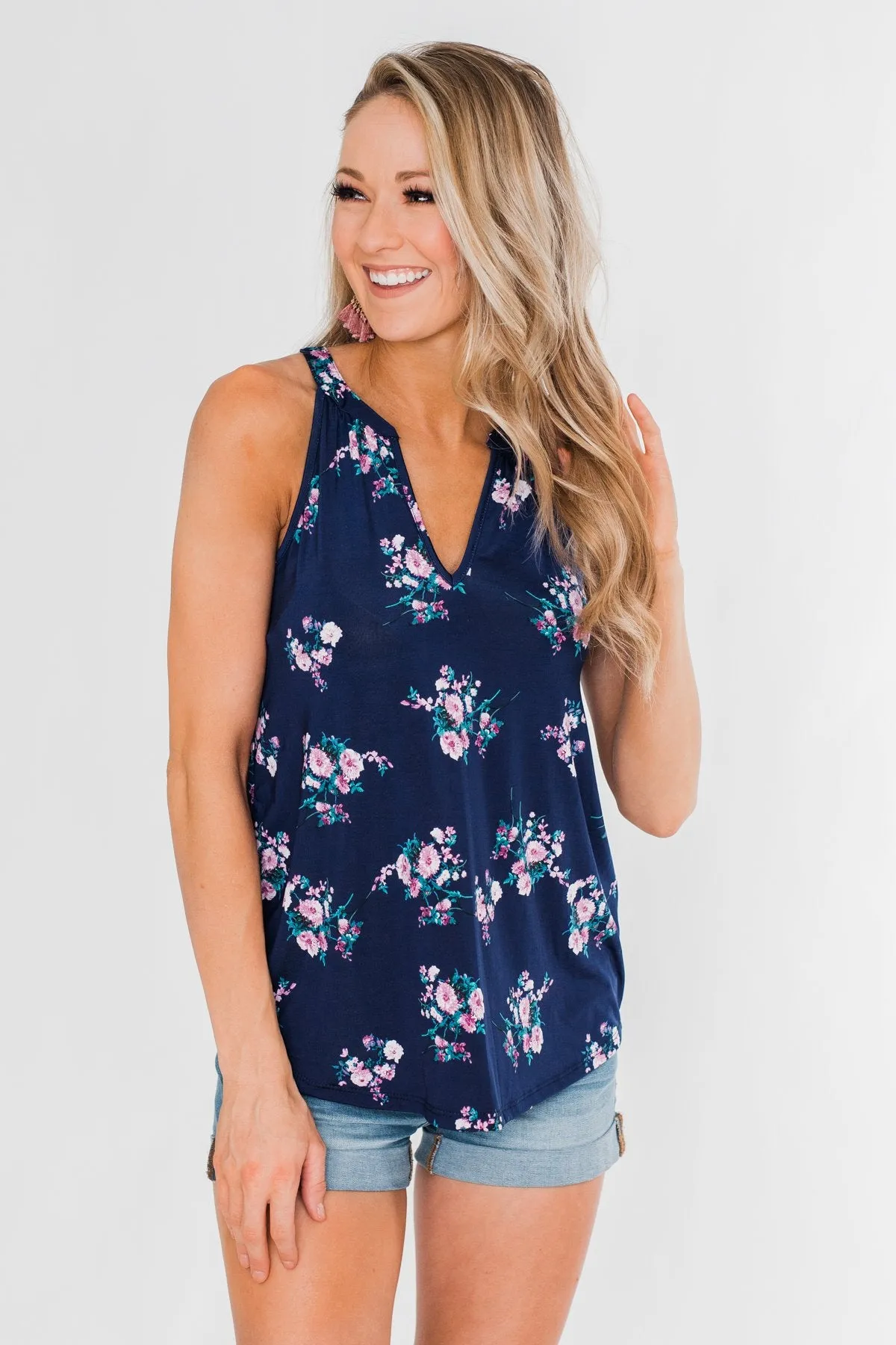 When It Comes To You Floral Tank Top- Navy