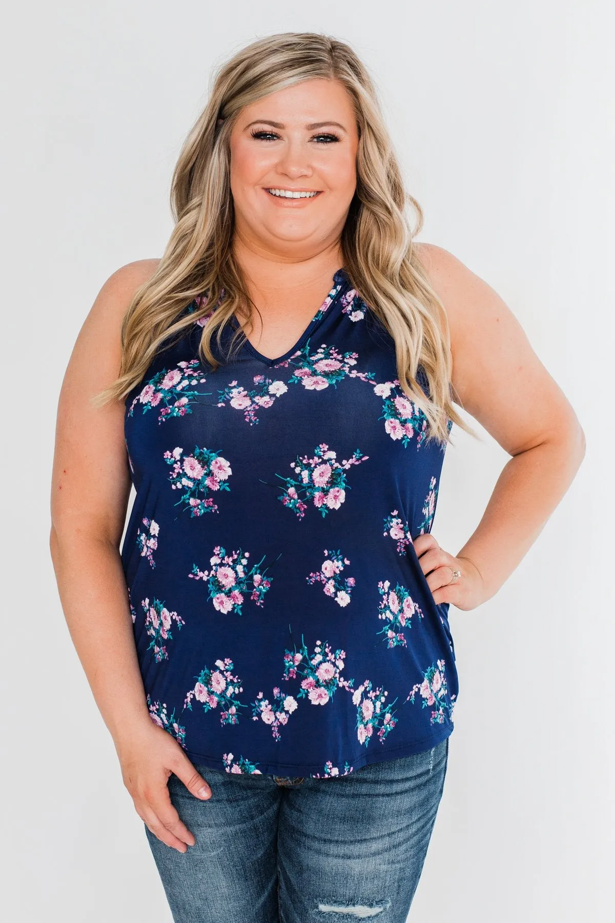 When It Comes To You Floral Tank Top- Navy