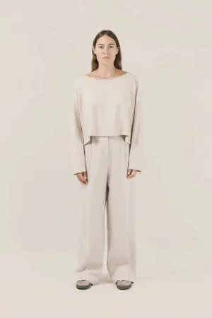 Wide Leg Tailored Trouser, Raw Ecru
