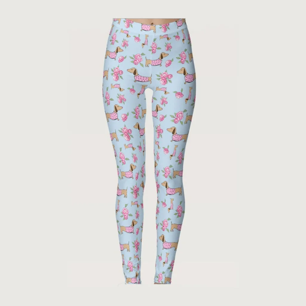 Wiener Dog Floral Leggings