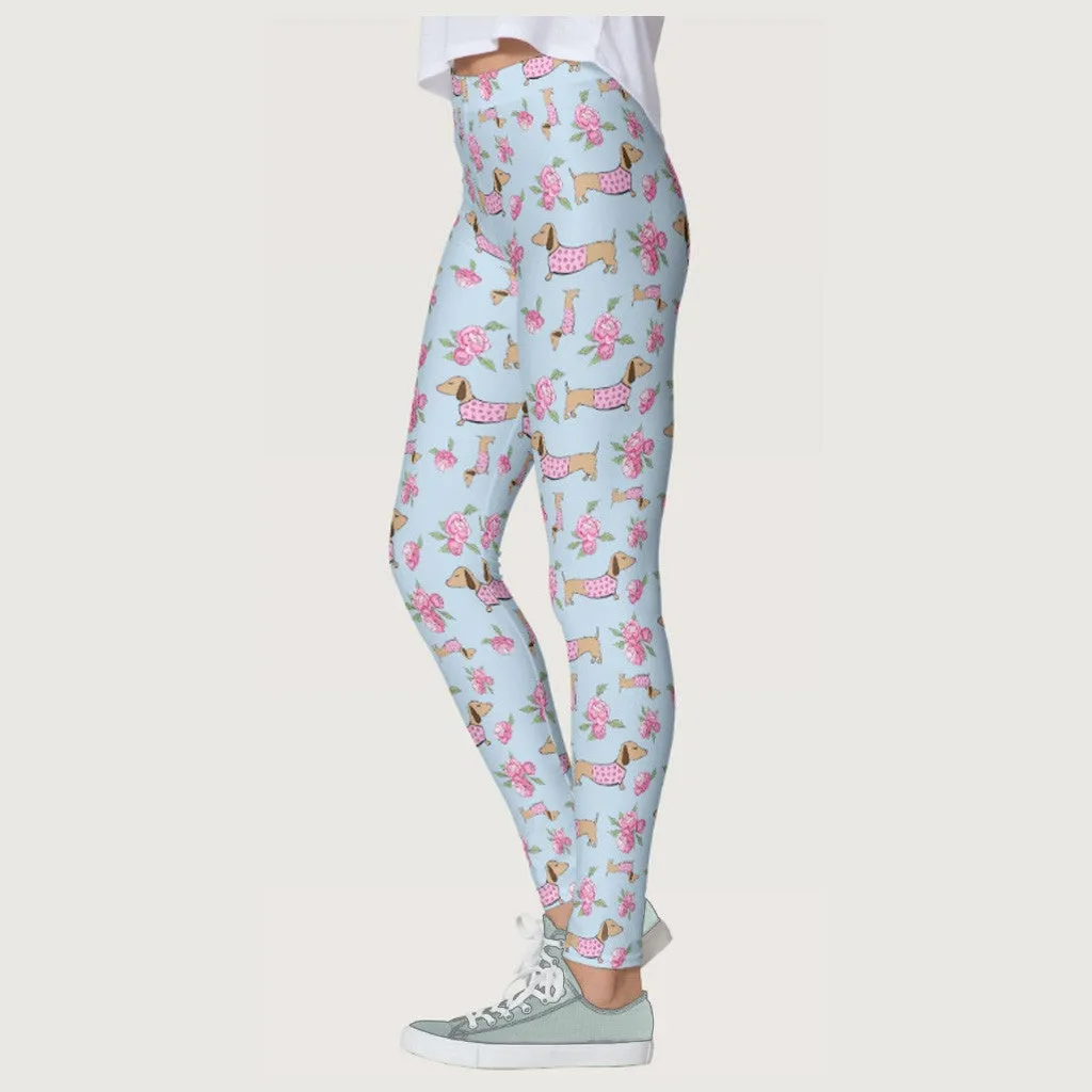 Wiener Dog Floral Leggings
